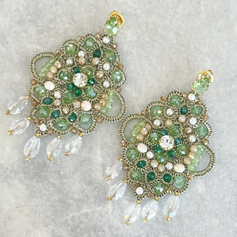 Handwoven Gold Crochet, Tatting And Embroidered Lightweight Crystal Statement Earrings
