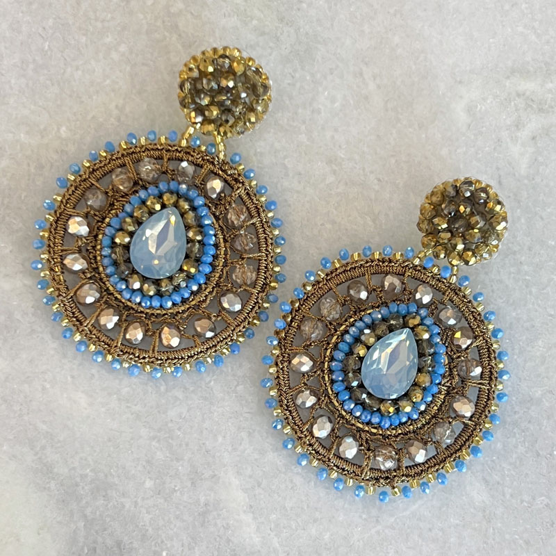 Handwoven Gold Crochet And Embroidered Lightweight Crystal Statement Earrings