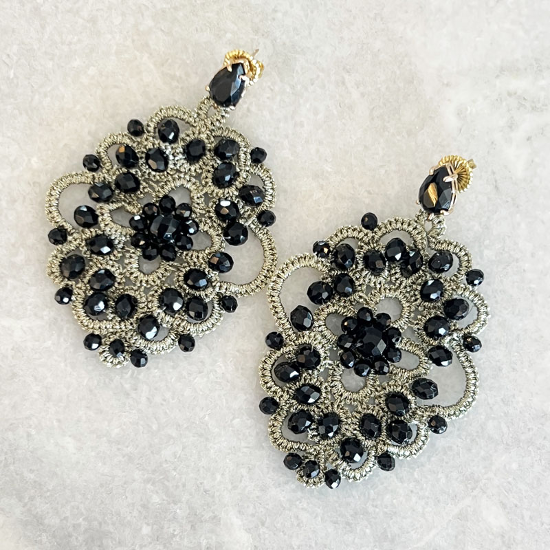 Handwoven Gold Crochet, Tatting And Embroidered Lightweight Crystal Statement Earrings