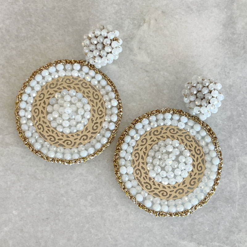 Handwoven Gold Crochet And Embroidered Lightweight Crystal Statement Earrings