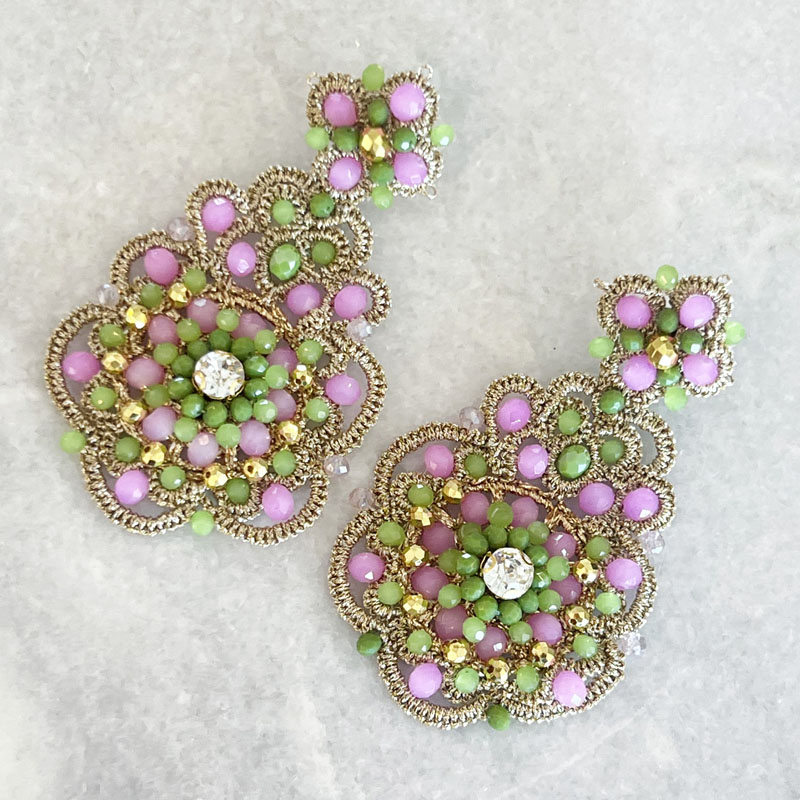 Handwoven Silver Crochet, Tatting And Embroidered Lightweight Crystal Statement Earrings