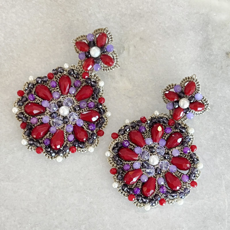 Handwoven Gold Crochet, Tatting And Embroidered Lightweight Crystal Statement Earrings