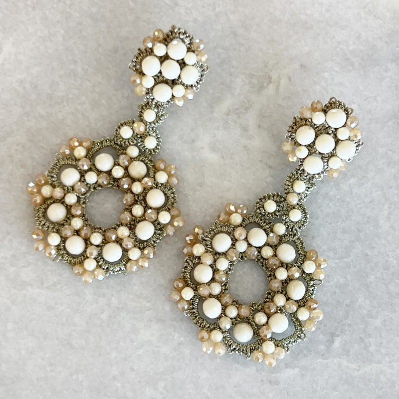 Handwoven Gold Crochet, Tatting And Embroidered Lightweight Crystal Statement Earrings