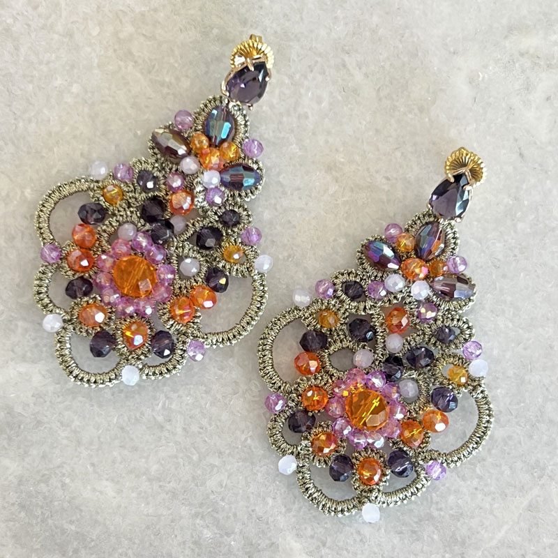 Handwoven Gold Crochet, Tatting And Embroidered Lightweight Crystal Statement Earrings
