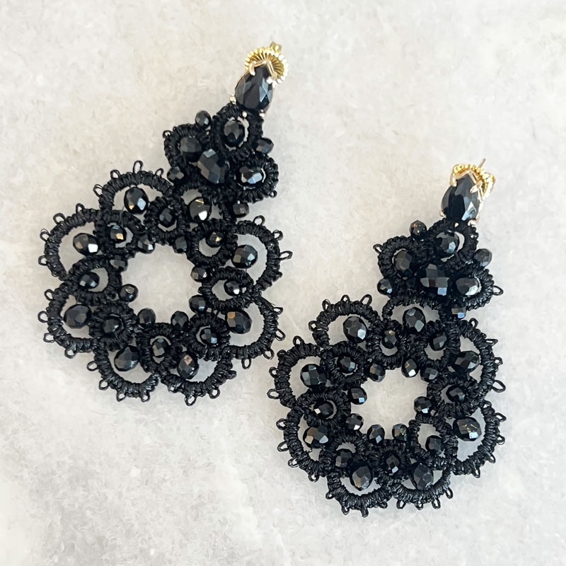 Handwoven Gold Crochet, Tatting And Embroidered Lightweight Crystal Statement Earrings