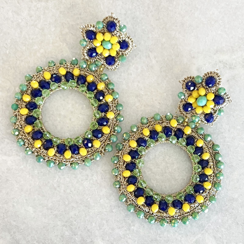 Handwoven Gold Crochet, Tatting And Embroidered Lightweight Crystal Statement Earrings