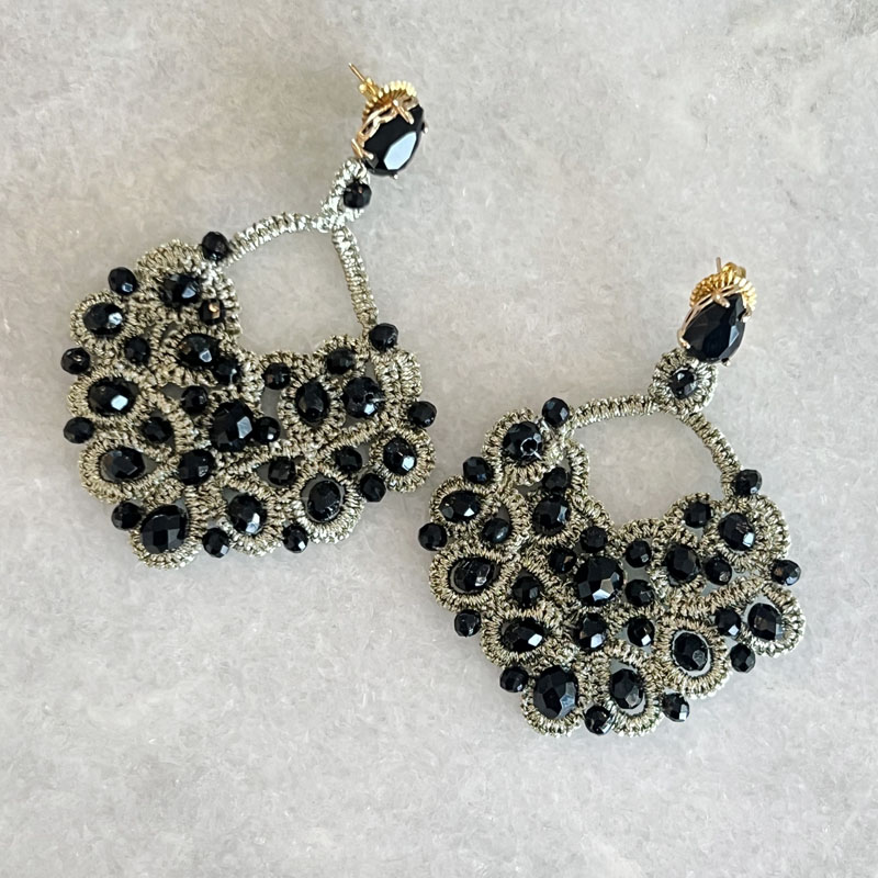 Handwoven Gold Crochet, Tatting And Embroidered Lightweight Crystal Statement Earrings