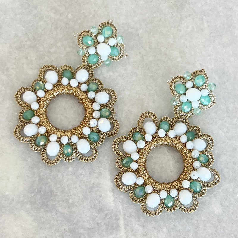 Handwoven Gold Crochet, Tatting And Embroidered Lightweight Crystal Statement Earrings