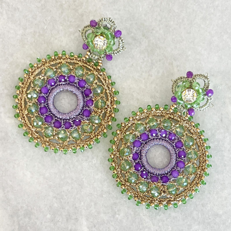 Handwoven Gold Crochet, Tatting And Embroidered Lightweight Crystal Statement Earrings